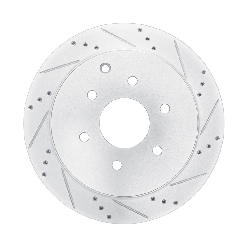 Infiniti QX80 Brake Rotor (1) - Rear Right - R1 Concepts - Drilled & Slotted - Silver - `10-`24